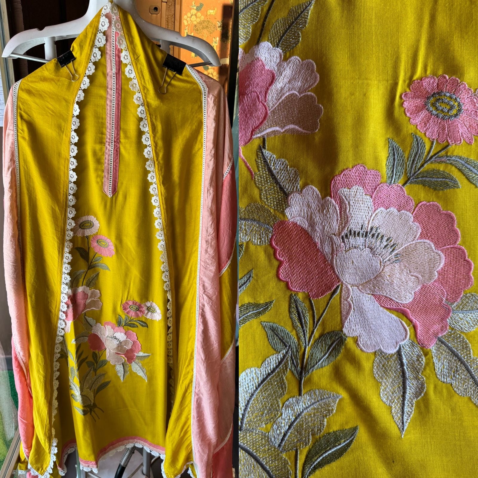 Soft cotton Unstitched suits with floral thread embroidered concept.