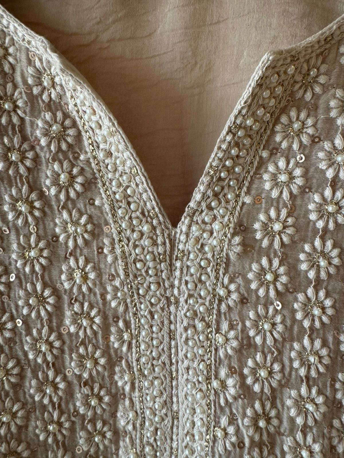 Pure Mul chanderi Stitched Suit with lakhnavi embroideries on the full shirt.