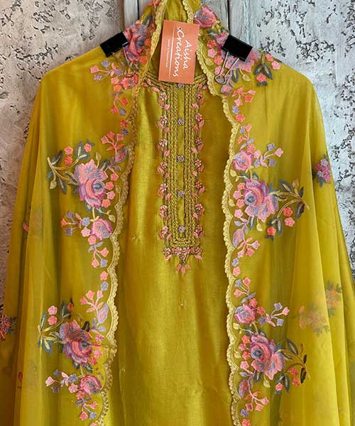 Pure silk unstiched shirt with  beautiful cutdana thread and sequence embroidery