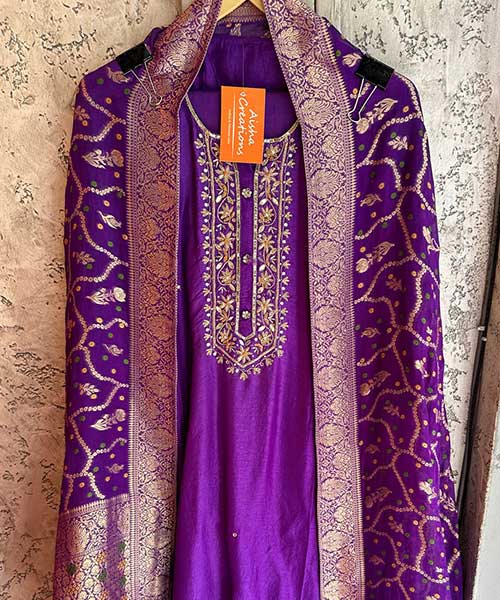 Pure russian silk unstiched shirt with beautiful hand embroidery