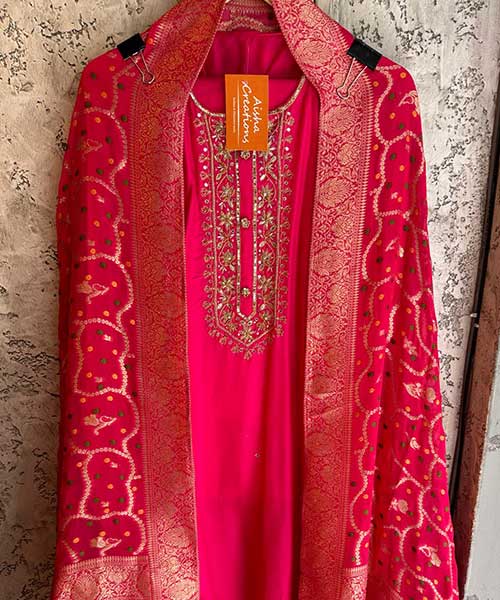 Pure russian silk unstiched shirt with beautiful hand embroidery embroidery