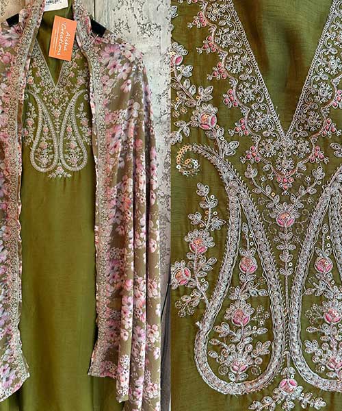 Pure silk Shirt with very gorgeous heavily zari embroidered neckline