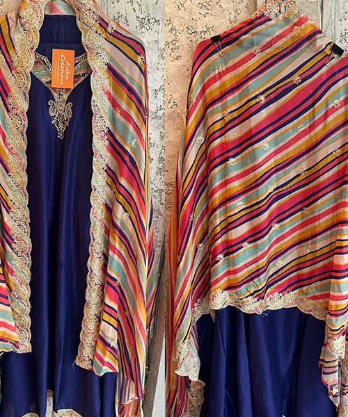 Pure russian silk unstitched shirt with beautiful designer embroidery on neck