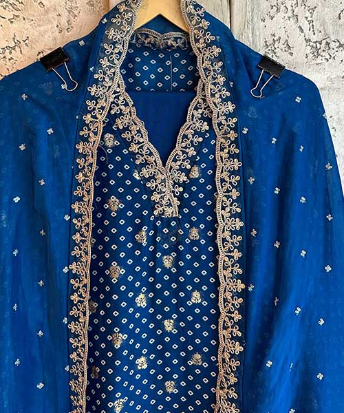 Pure silk unstitched shirt with beautiful designer bandhni print