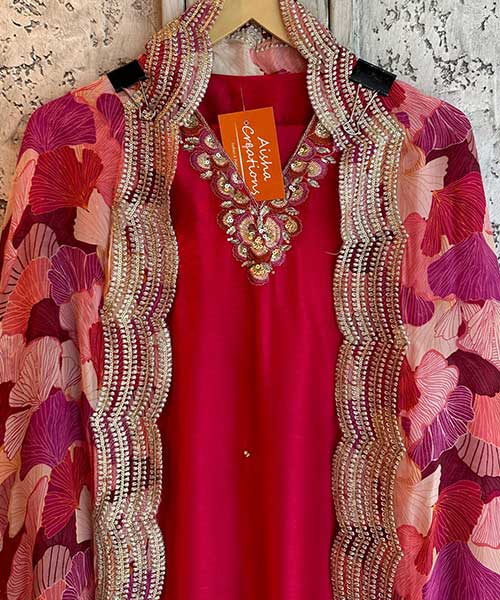 Pure silk unstitched Full size shirt (Cherry in colour)