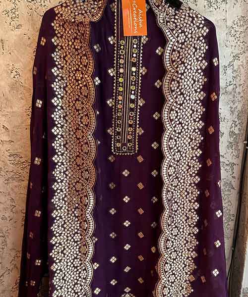Pure banarsi Georgette Shirt with overall zari booties with very beautiful Mirror work