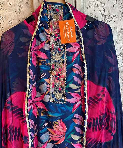 Pure Chinon very bright and nice Digital printed shirt  With very beautiful thread