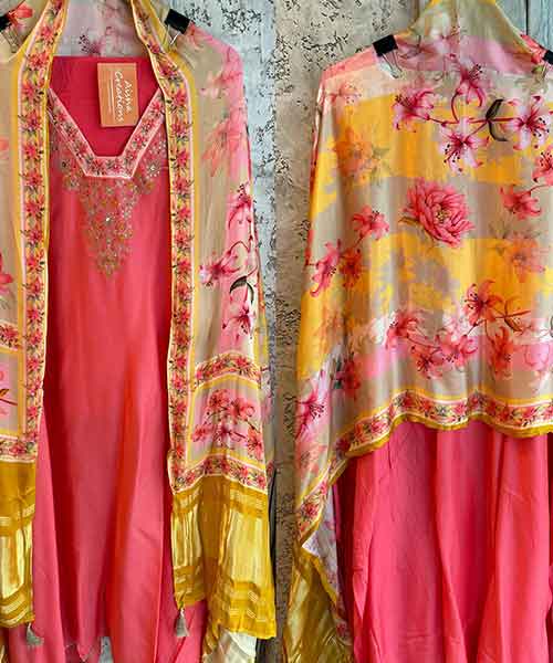 Pure silk shirt with very beautiful sequence and zari neckline (Handwork)