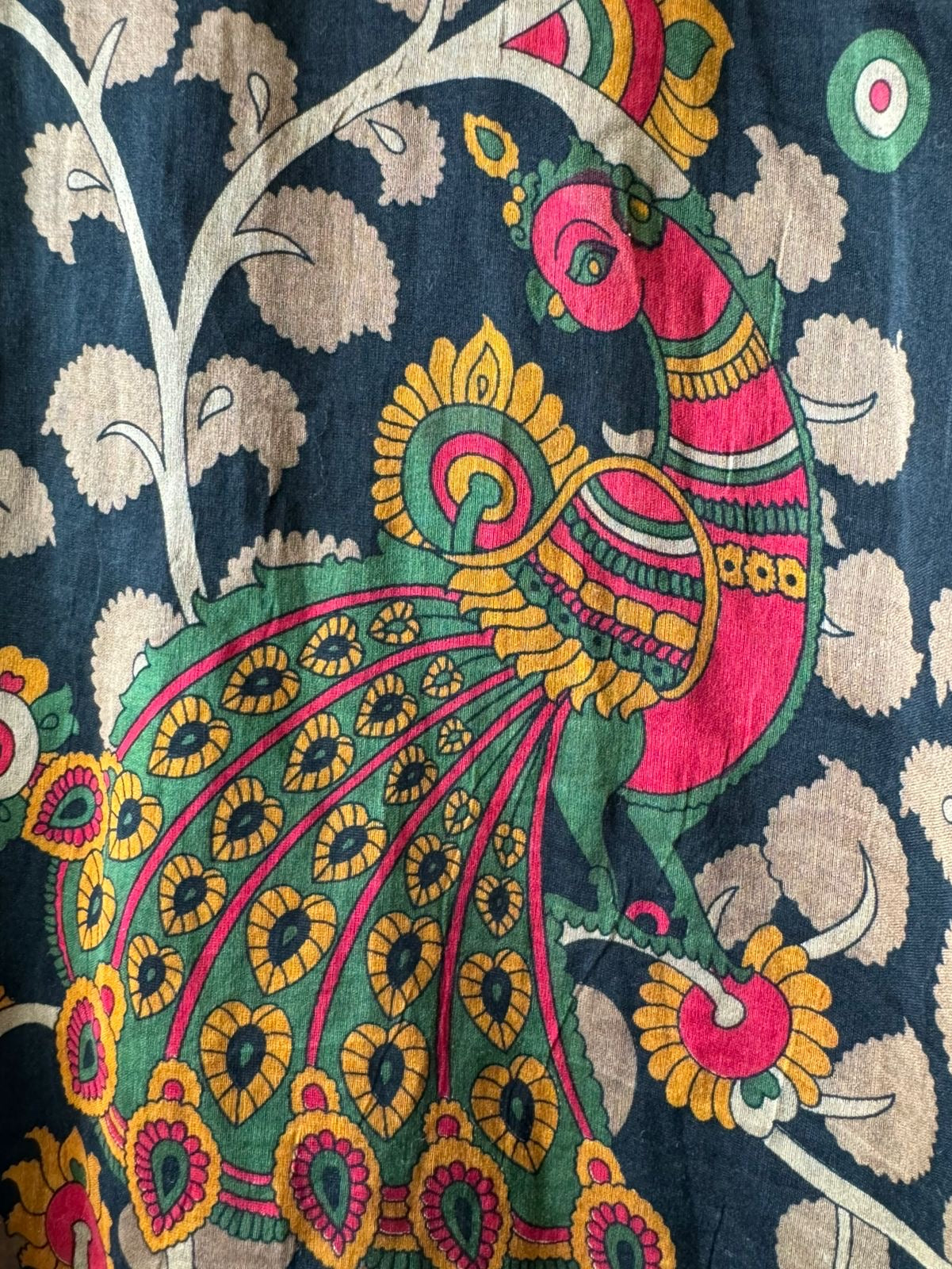 Premium Maheshwari silk unstitched shirt with Kalamkaari