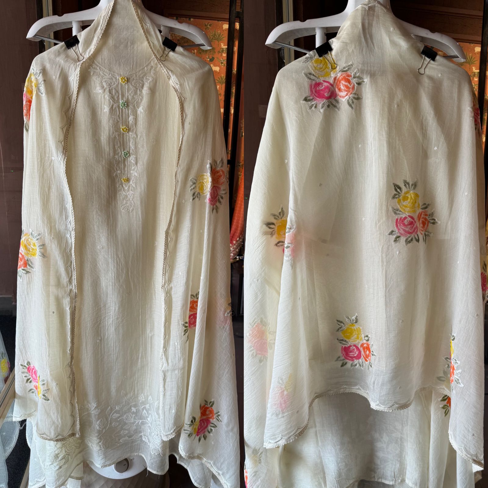 Soft Mul Mul cotton unstitched Shirt design with thread and sequence work