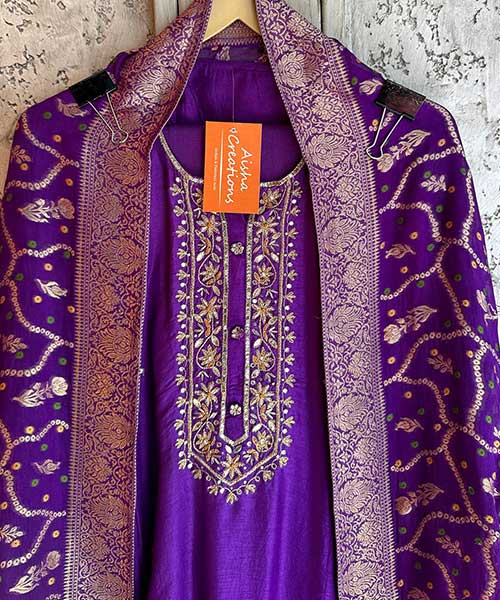 Pure russian silk unstiched shirt with beautiful hand embroidery