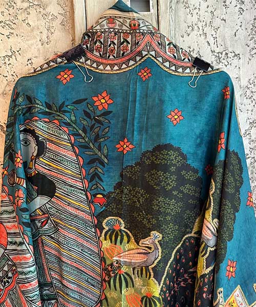 Pure Crape silk shirt with mirror work on the neckline