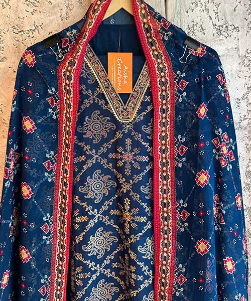 Pure silk zari weaved Unstitched full size shirt  With very beautiful Neckwork