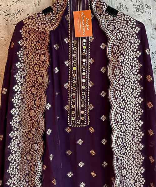 Pure banarsi Georgette Shirt with overall zari booties with very beautiful Mirror work