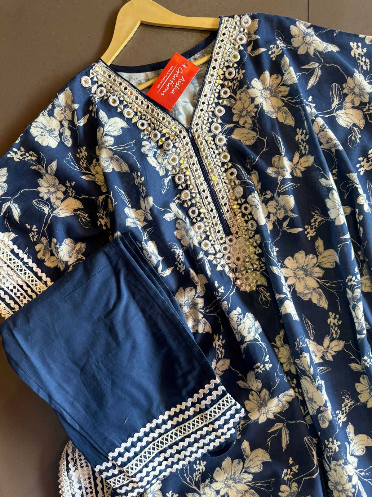 Pure cotton digital printed kaaftan set with lacework