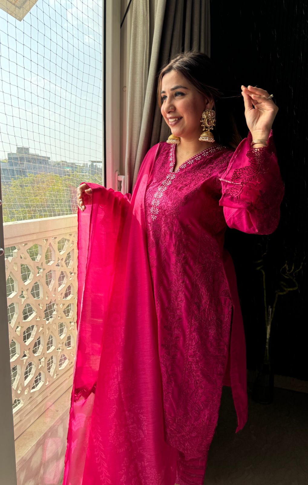 Beautiful thread embroidered cotton Suit with full thread work