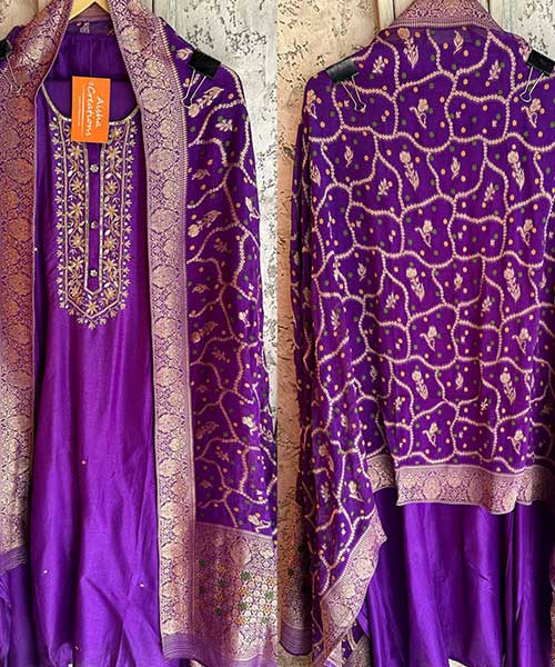 Pure russian silk unstiched shirt with beautiful hand embroidery