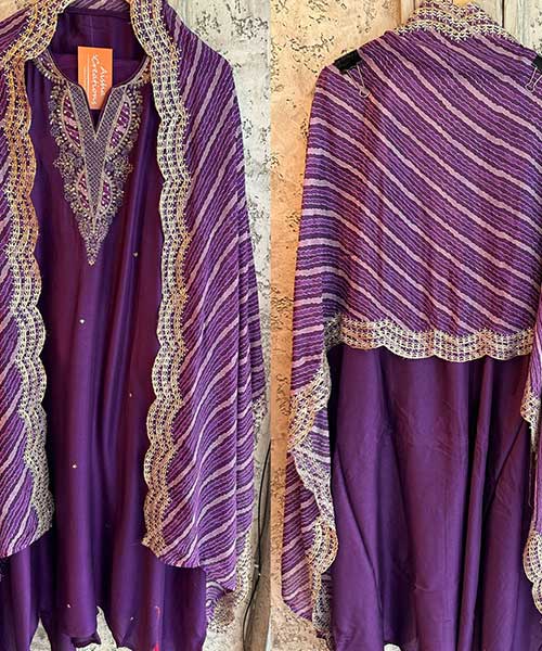 Pure silk shirt (Unstitched) Purple in colour Handwork