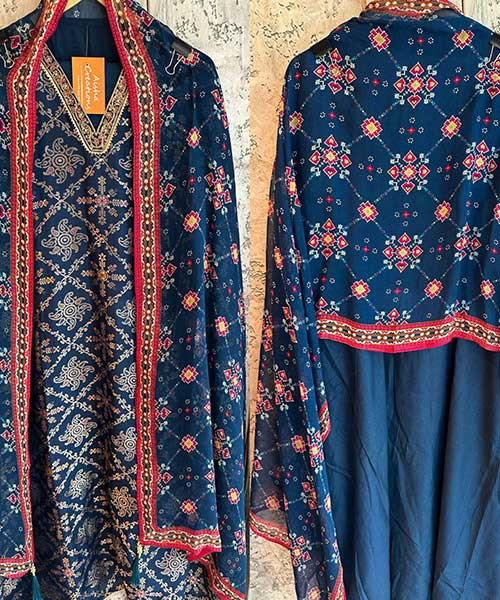 Pure silk zari weaved Unstitched full size shirt  With very beautiful Neckwork