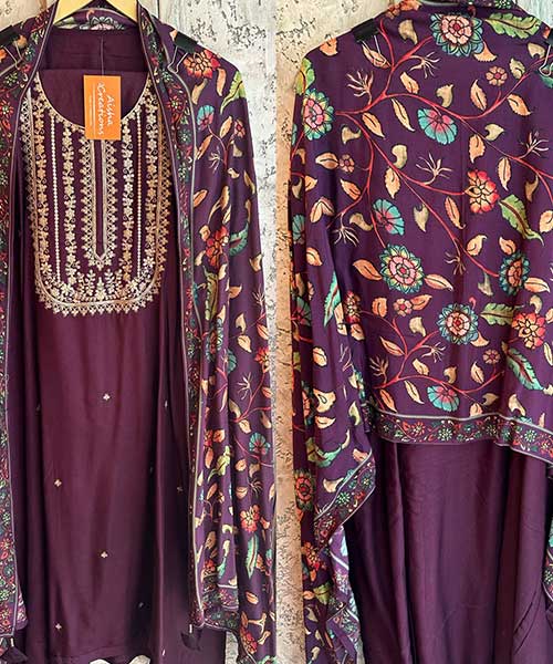 Pure silk Shirt with very pretty Neckwork with zari and thread and sequence