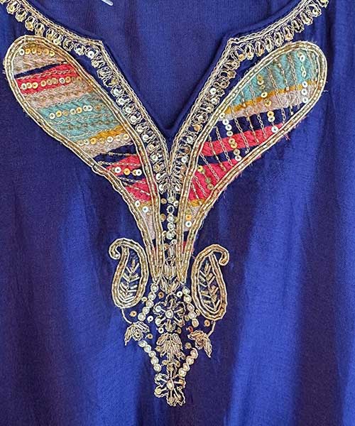 Pure russian silk unstitched shirt with beautiful designer embroidery on neck