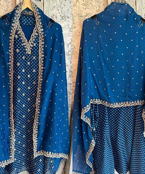 Pure silk unstitched shirt with beautiful designer bandhni print