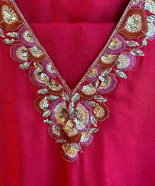 Pure silk unstitched Full size shirt (Cherry in colour)