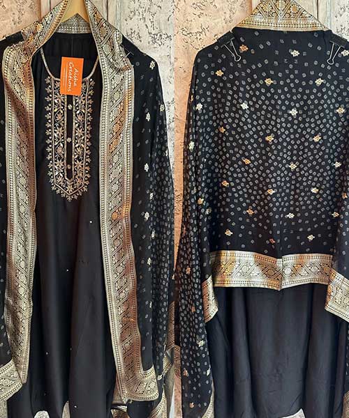 Pure dola silk designer unstitched shirt with beautiful Royal hand embroidery