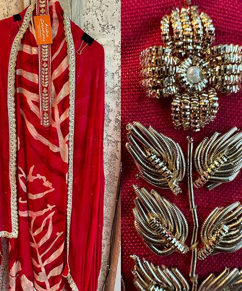 Pure Chinon Digital print With Handwork highlights on the front neck area.