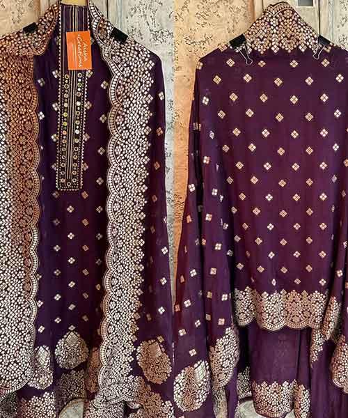Pure banarsi Georgette Shirt with overall zari booties with very beautiful Mirror work