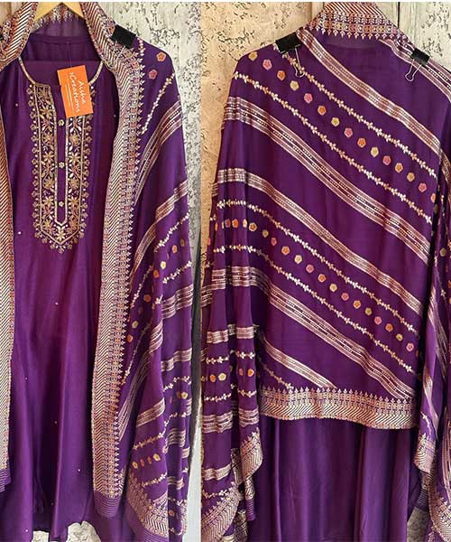 Pure russian silk unstiched shirt with beautiful hand embroidery embroidery on neck