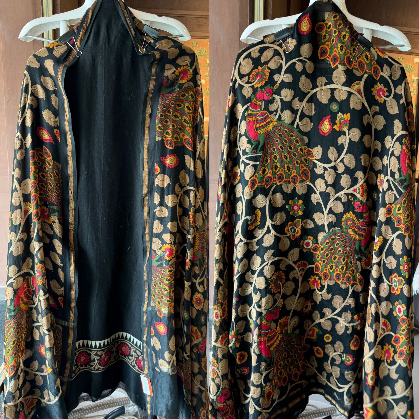 Premium Maheshwari silk unstitched shirt with Kalamkaari