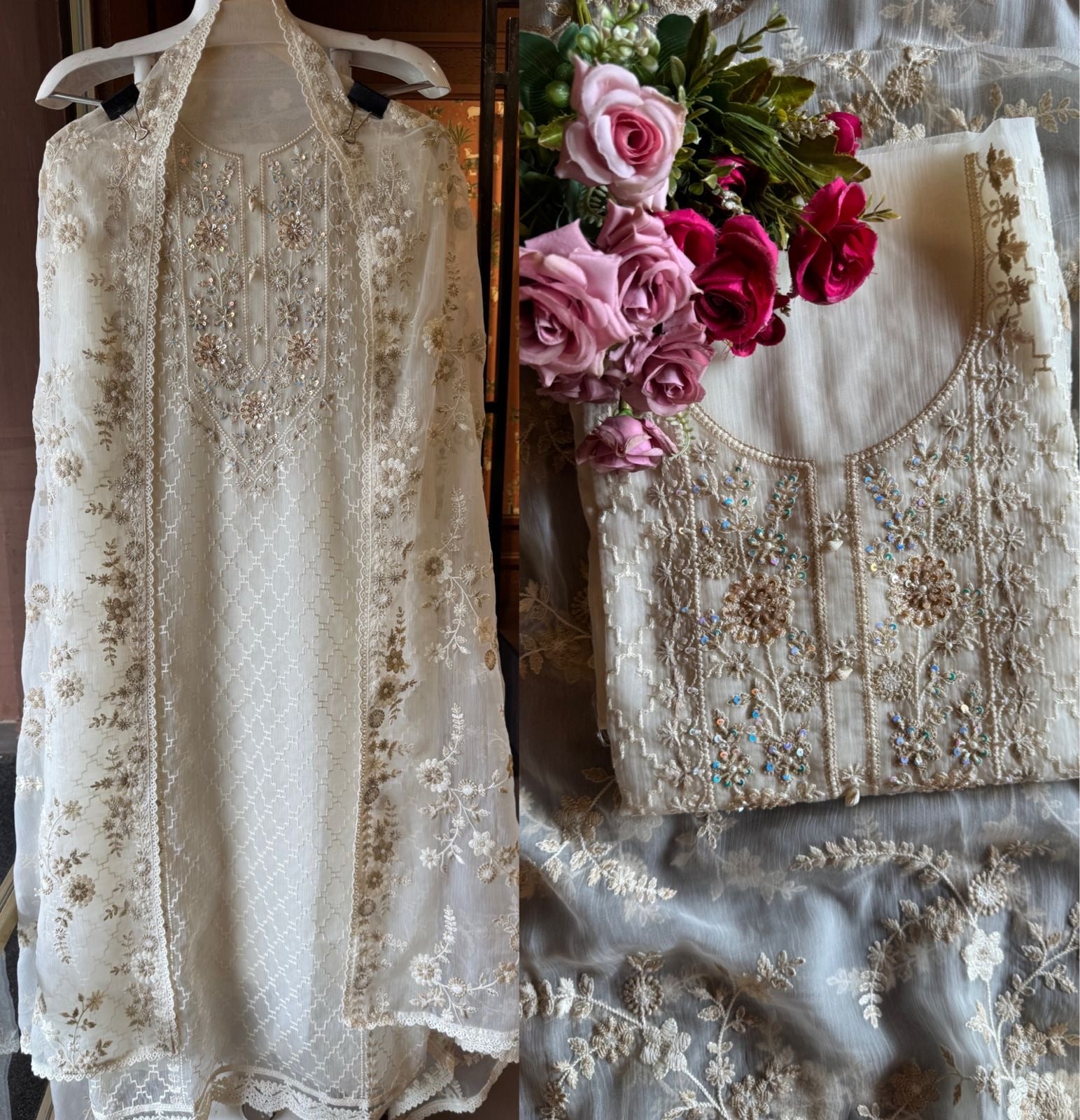 Very premium fabric used, Crushed chiffon with heavily thread embroidered