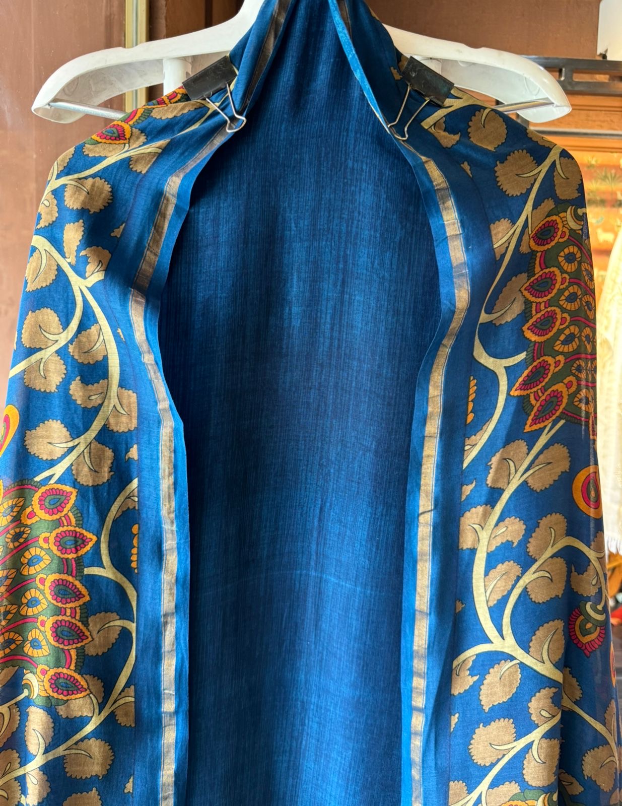 Premium Maheshwari silk unstitched shirt with Kalamkaari