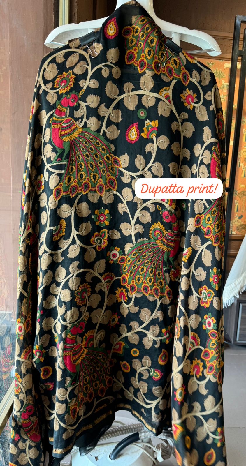 Premium Maheshwari silk unstitched shirt with Kalamkaari