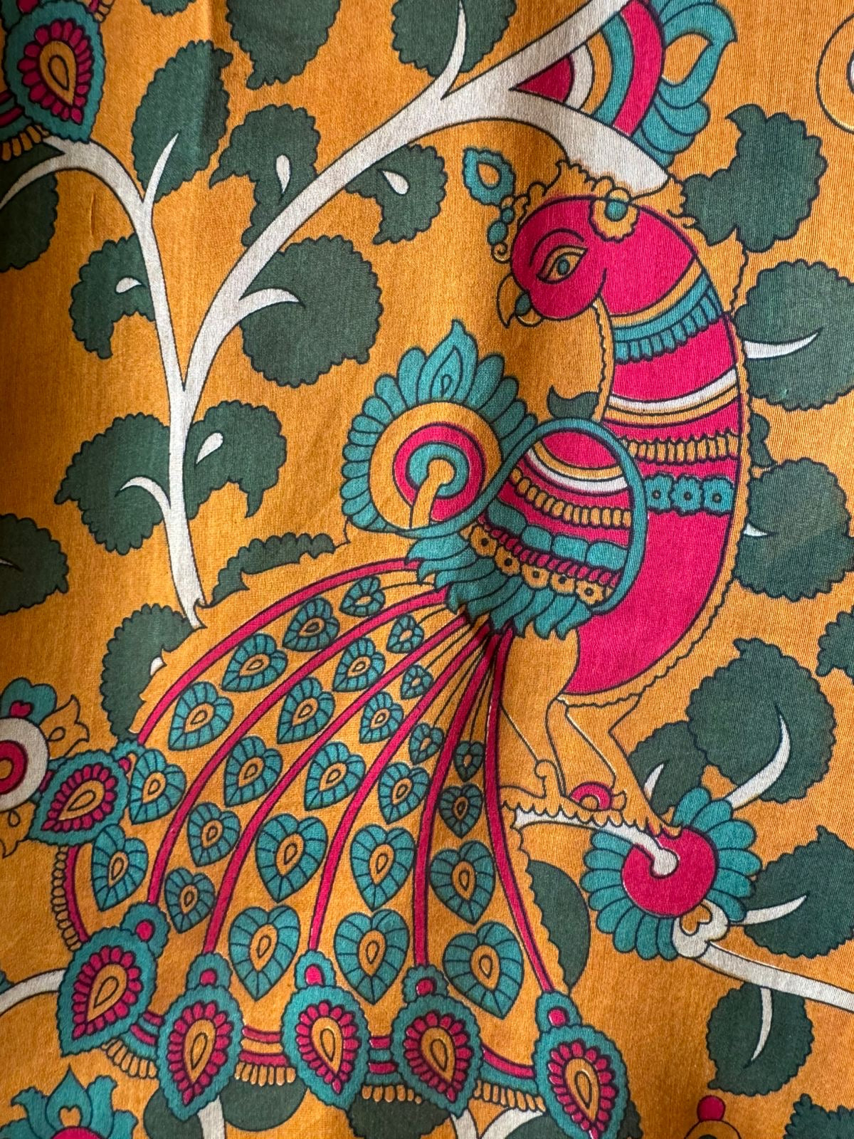 Premium Maheshwari silk unstitched shirt with Kalamkaari