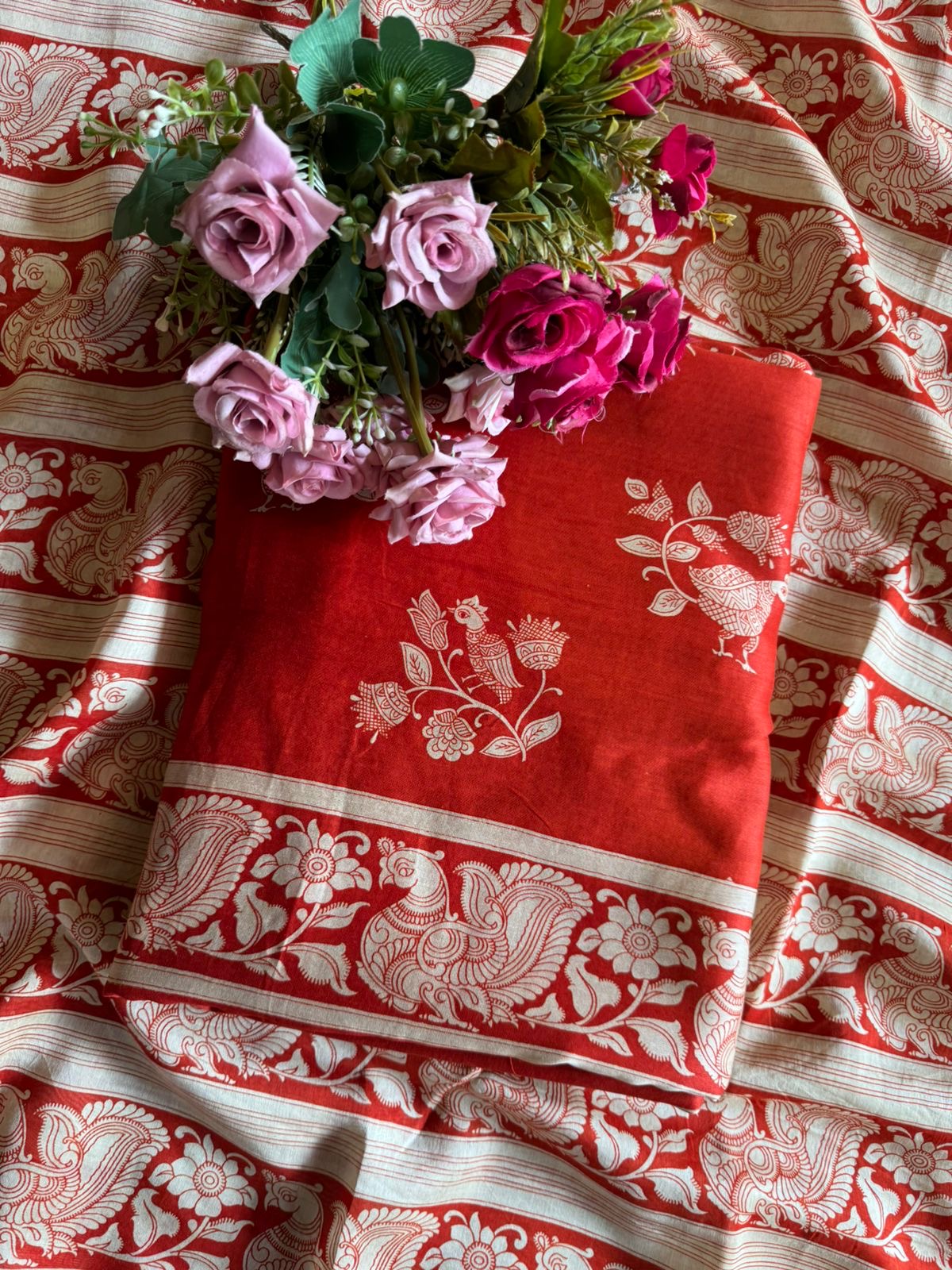 Premium Maheshwari silk unstitched shirt with Kalamkaari