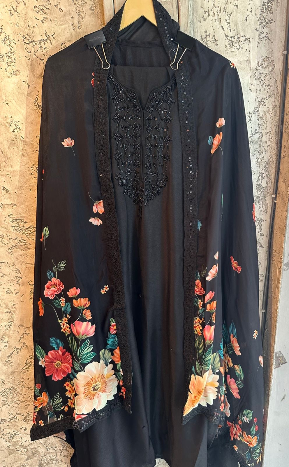 Pure silk shirt with very pretty Nalki handwork done (Neckline)