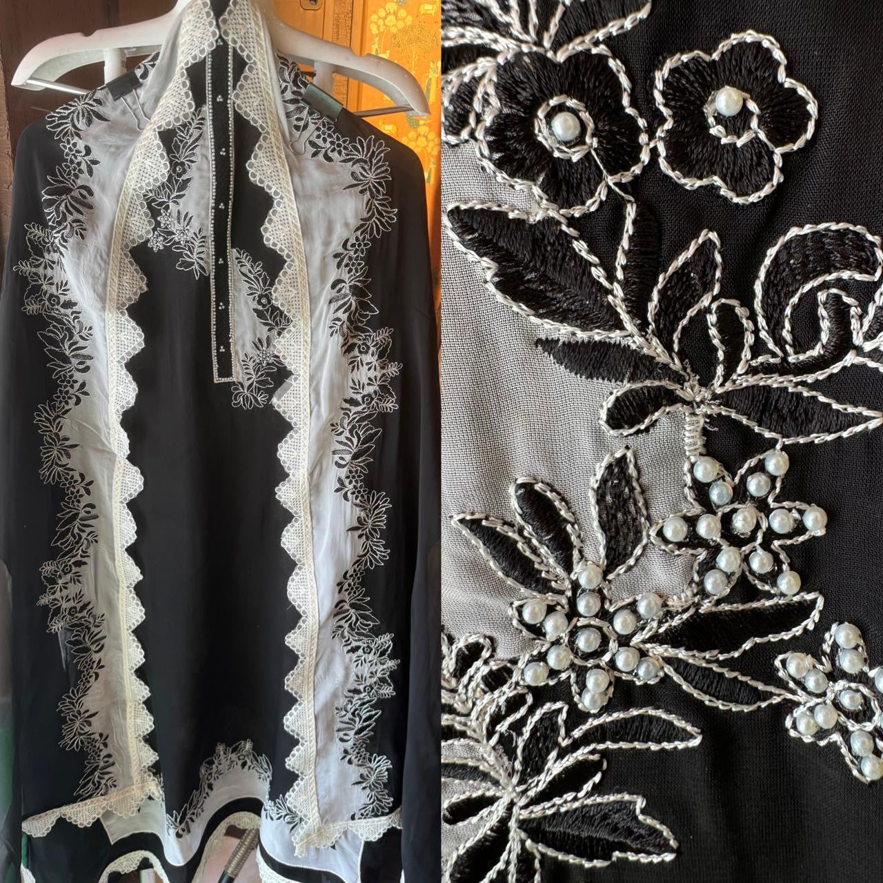 Soft organza Unstitched designer concept shirt with beautiful thread