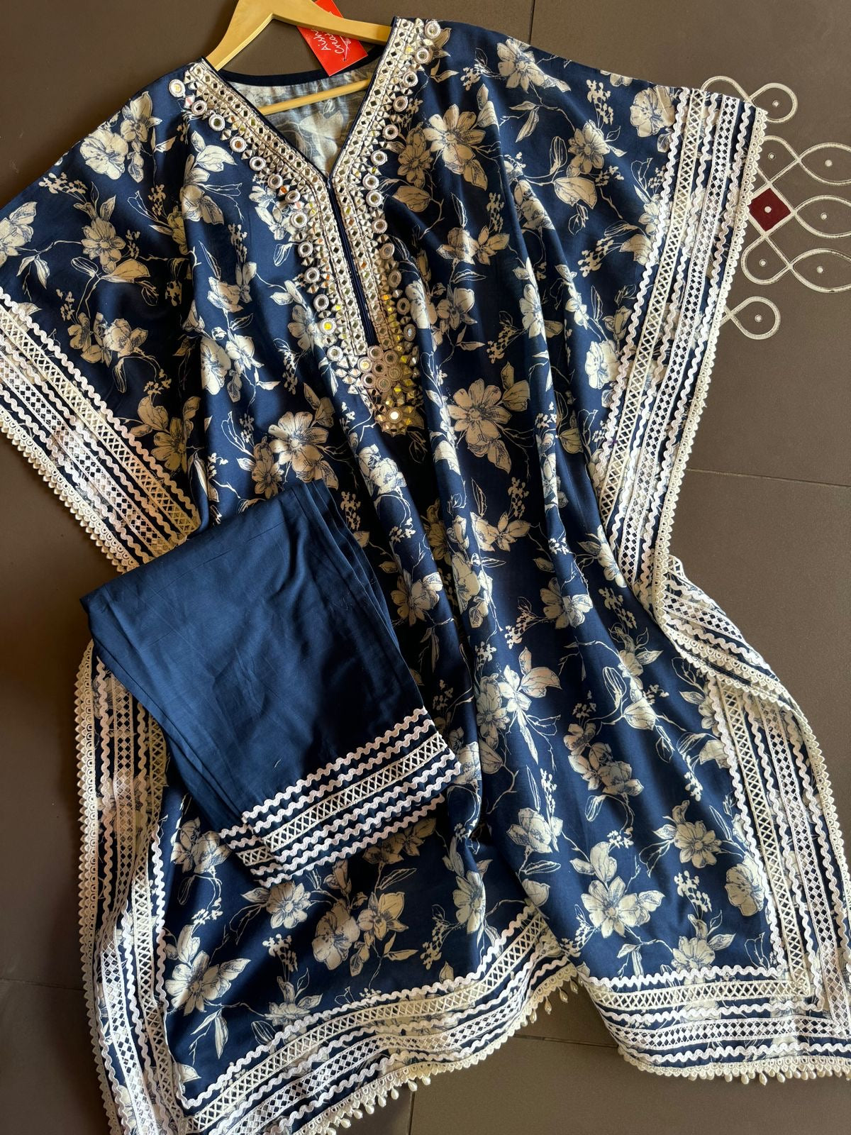 Pure cotton digital printed kaaftan set with lacework