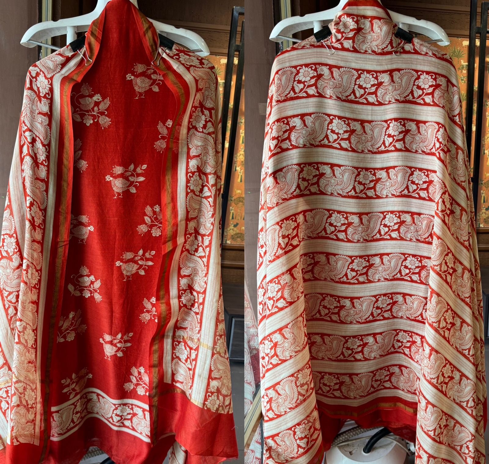 Premium Maheshwari silk unstitched shirt with Kalamkaari