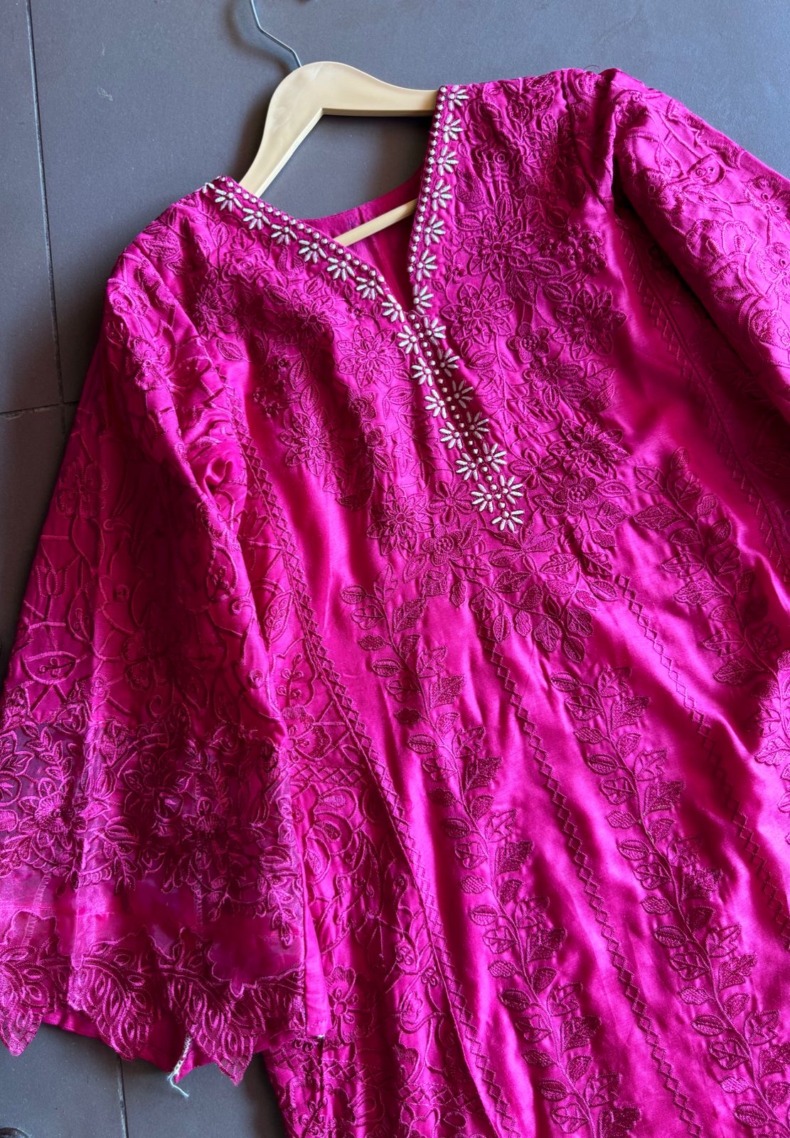 Beautiful thread embroidered cotton Suit with full thread work