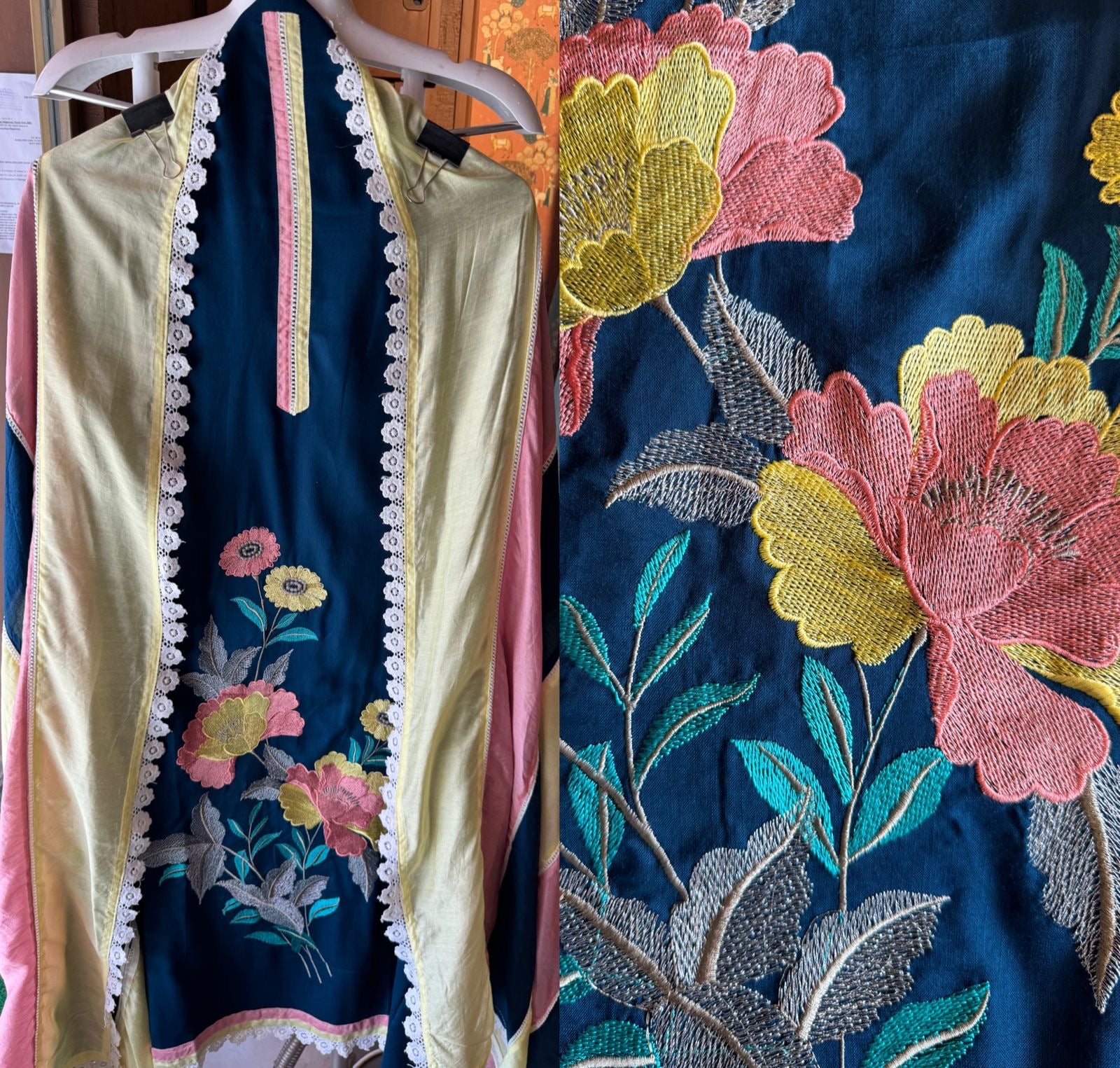 Soft cotton Unstitched suits with floral thread embroidered concept.