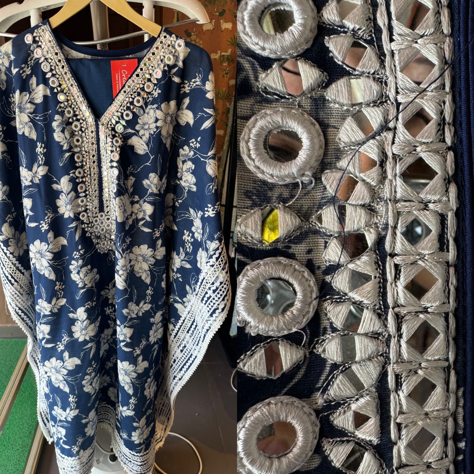 Pure cotton digital printed kaaftan set with lacework