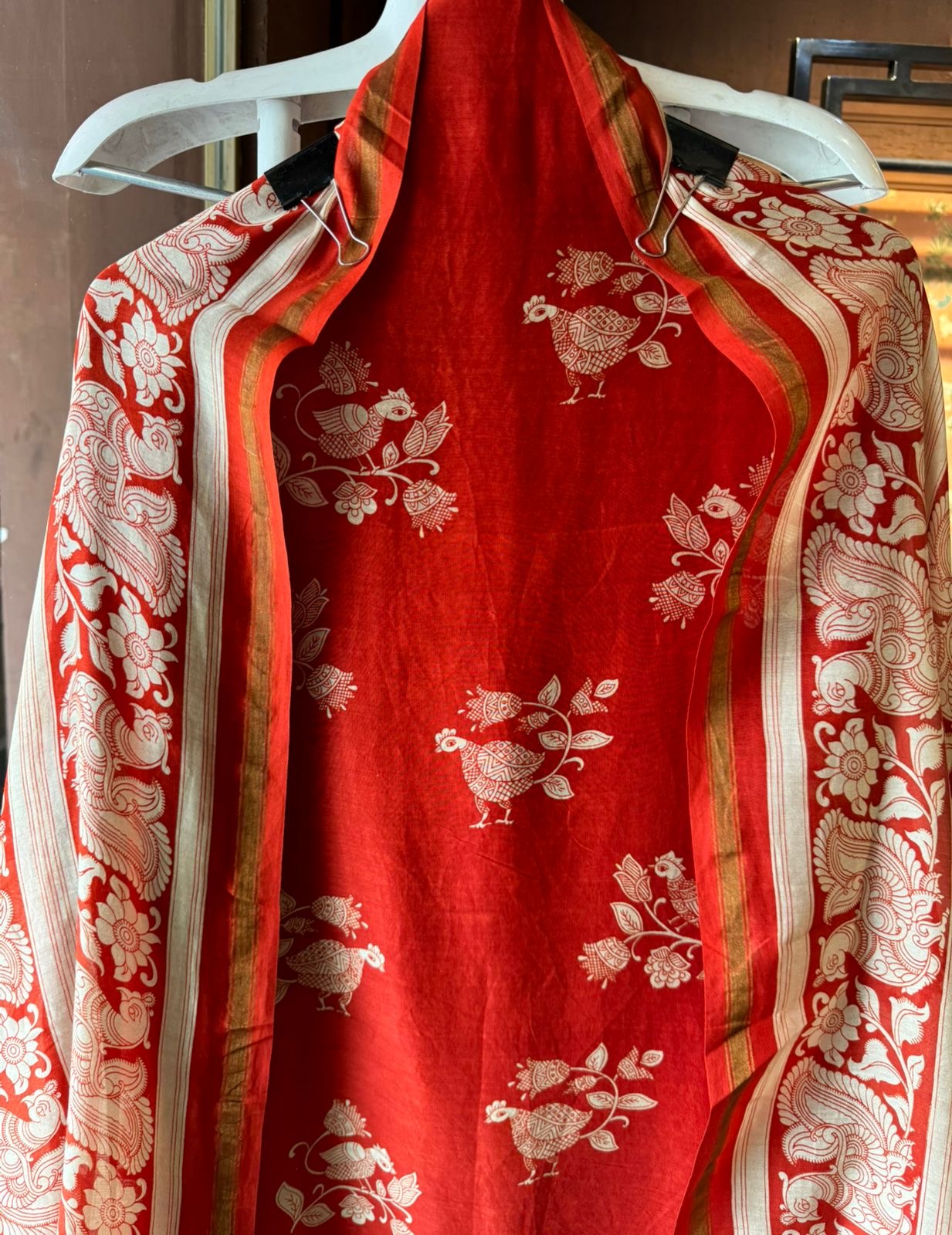 Premium Maheshwari silk unstitched shirt with Kalamkaari