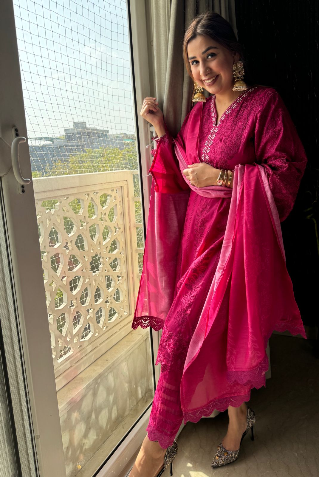 Beautiful thread embroidered cotton Suit with full thread work