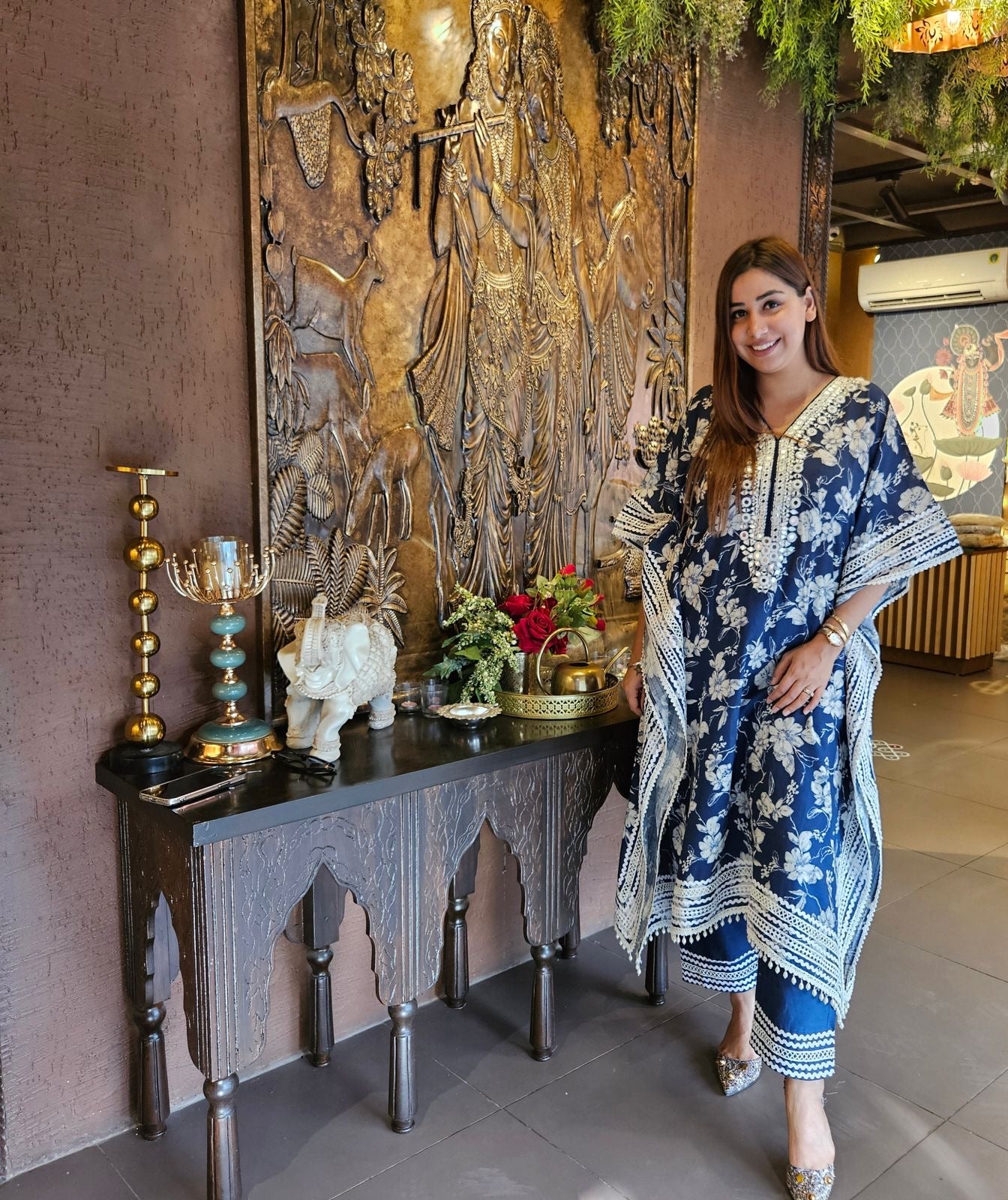 Pure cotton digital printed kaaftan set with lacework