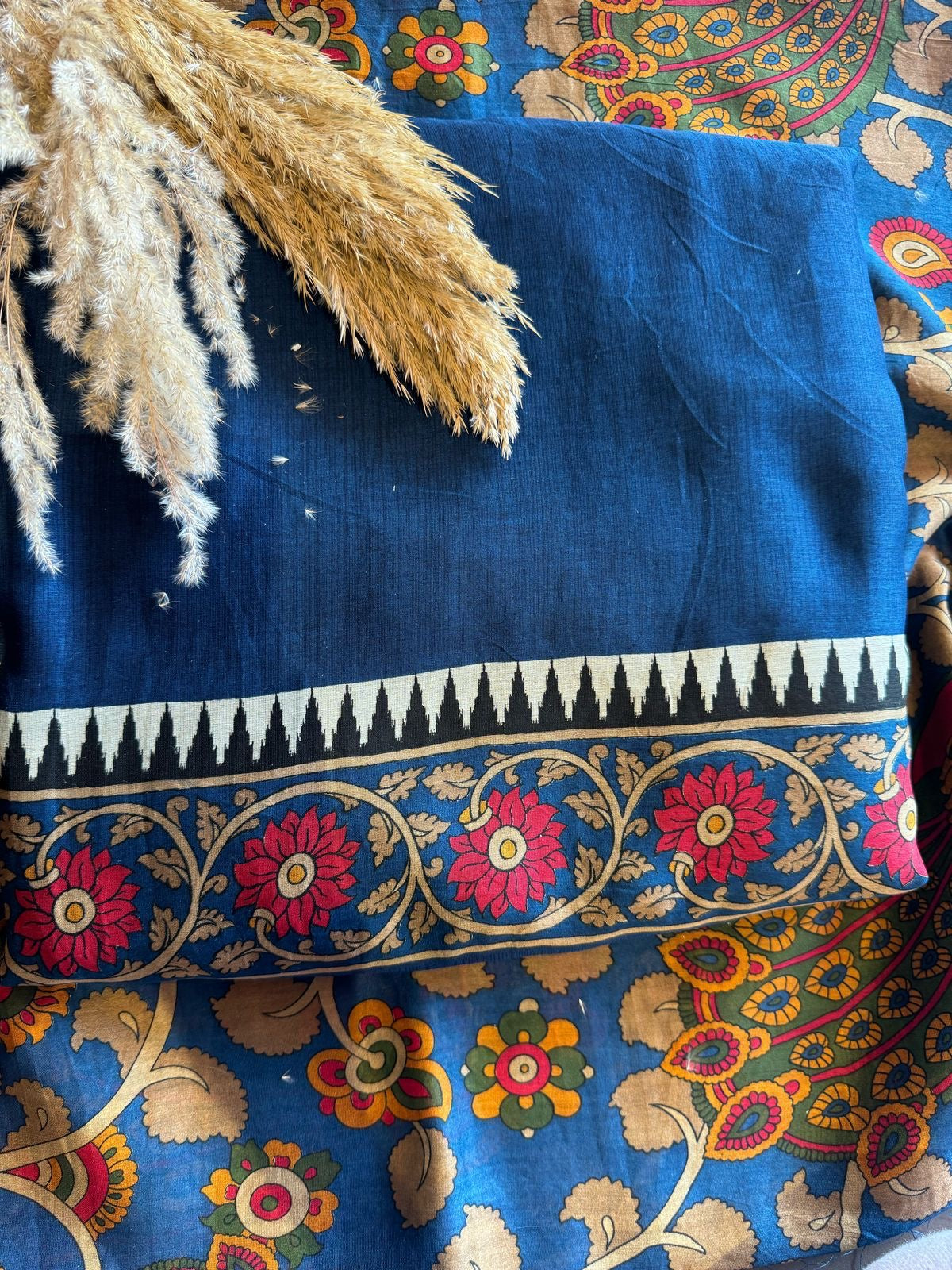 Premium Maheshwari silk unstitched shirt with Kalamkaari