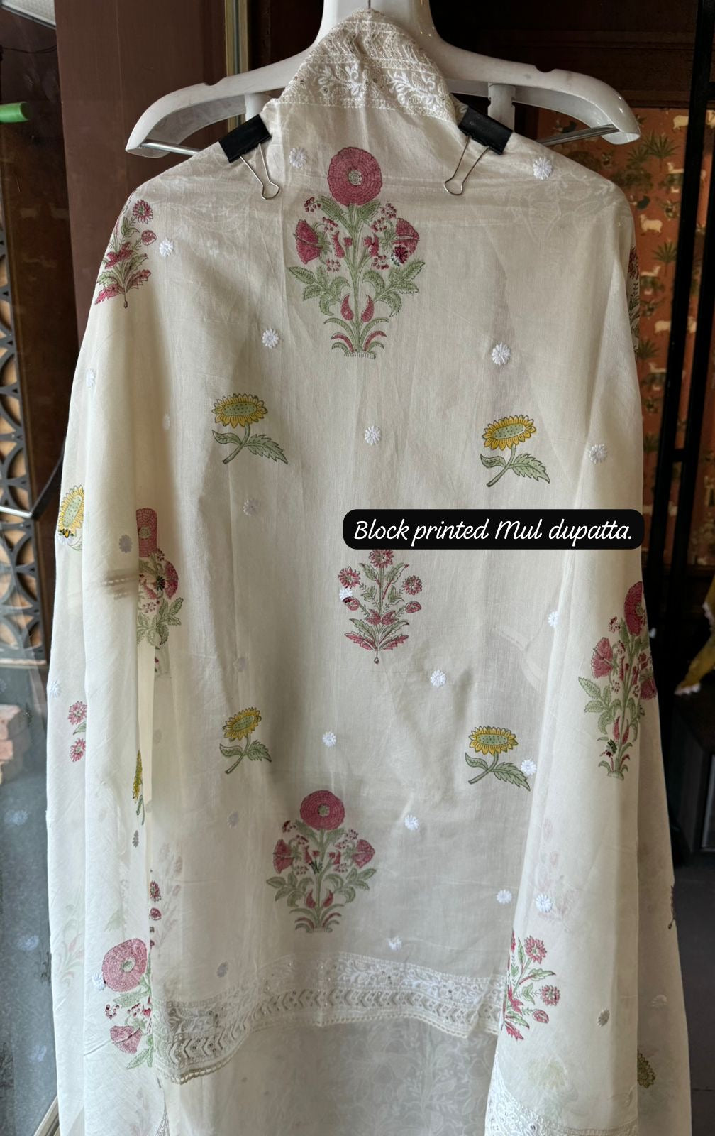 Lakhnavi embroidered Unstitched Front On Pure Mul cotton chanderi