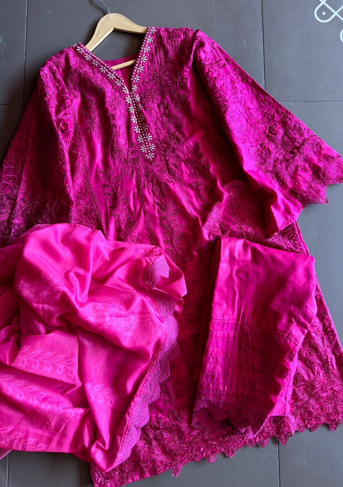 Beautiful thread embroidered cotton Suit with full thread work